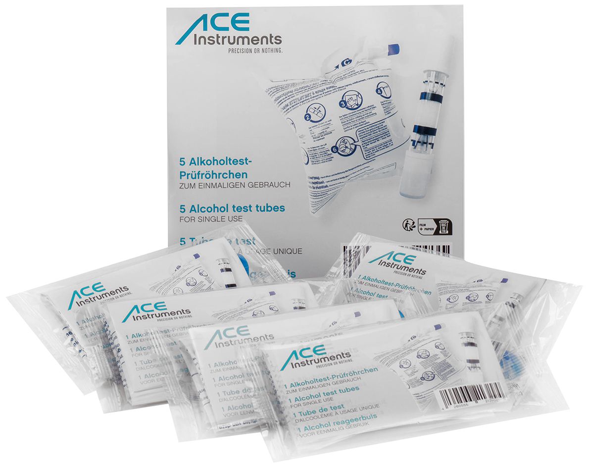 ACE Alkoholtest-Prüfröhrchen - 5 Stück Einweg-Alkoholtester - NF-zertifiziert in Frankreich - chemischer Alkotester