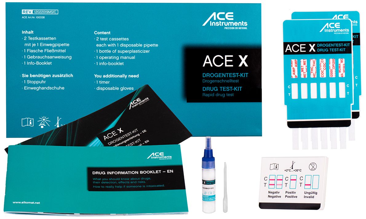ACE X Drogentest-Kit (2 Tests zur Bestimmung von je 6 verschiedenen  Drogenarten) - Alkohol- & Drogenmesstechnik - ACE Technik.com -   - Arbeitsschutz u.v.m. im Onlinehshop