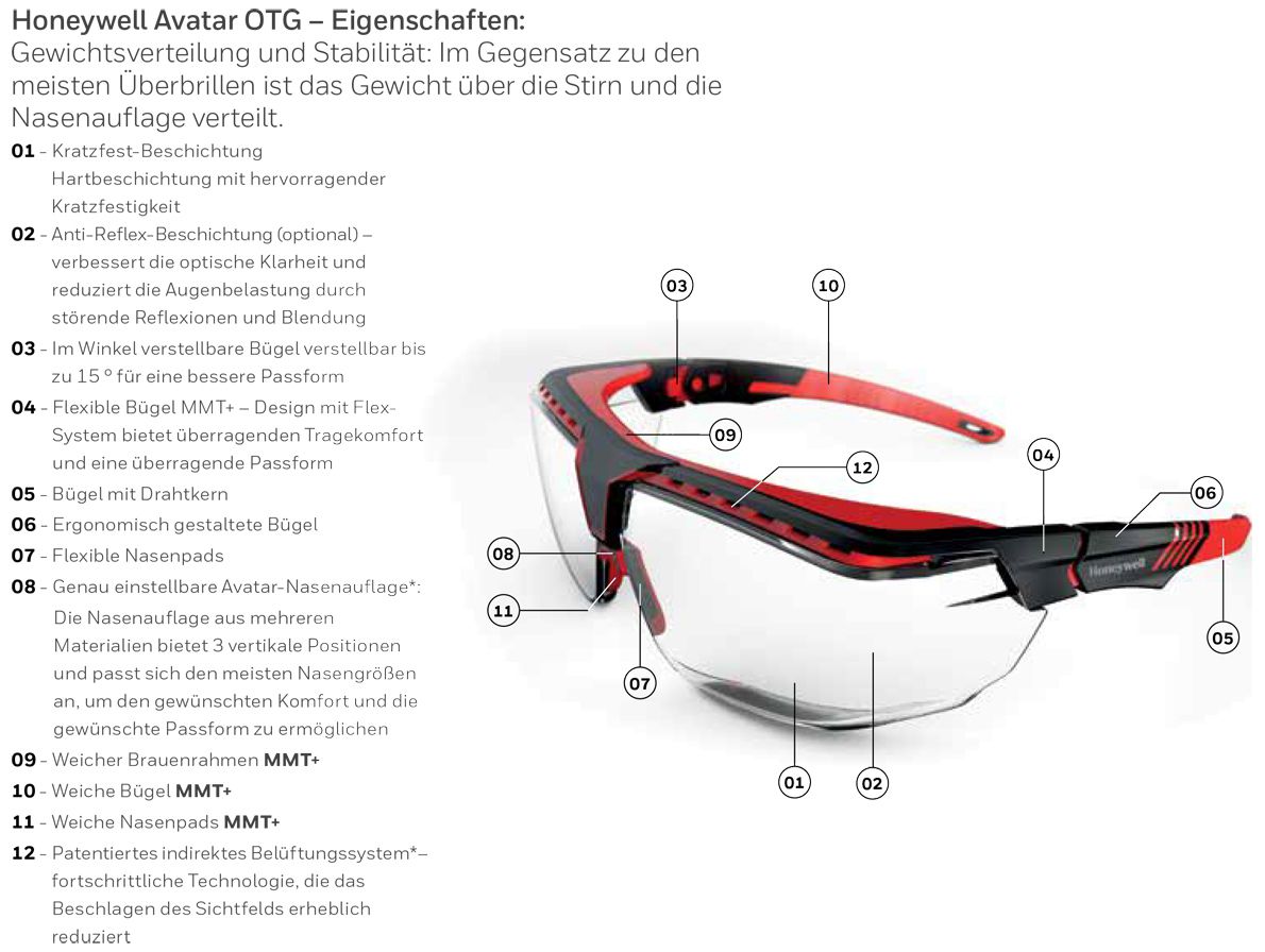 Honeywell Avatar OTG Schutzbrille - für Brillenträger - verschiedene Farben & kratzfeste Beschichtungen  - EN 166