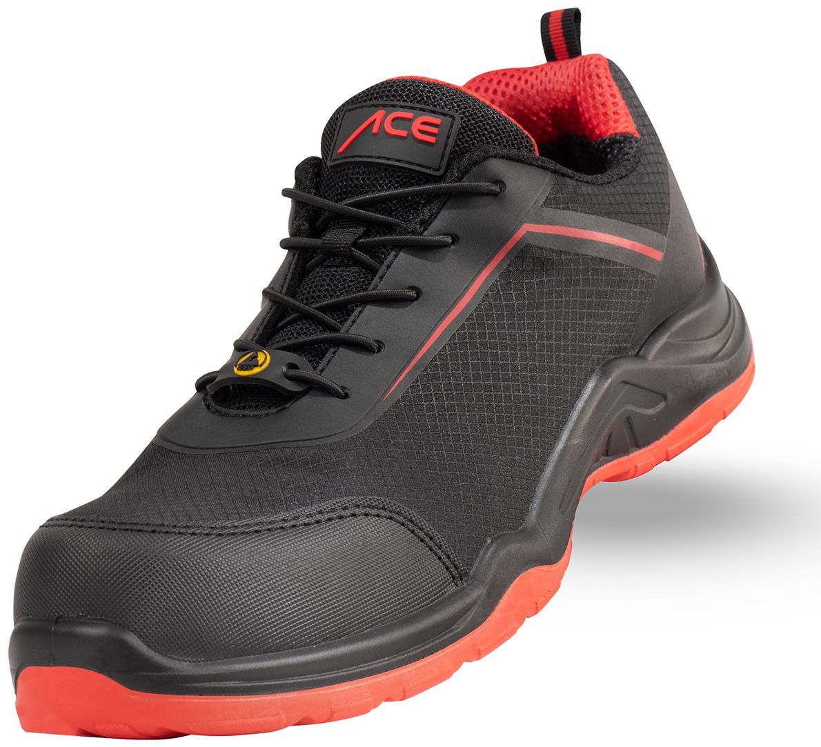 ACE Sapphire S1-P-Arbeits-Sneakers - mit Kunststoffkappe - Sicherheits-Schuhe für die Arbeit  - Schwarz/Rot - 46