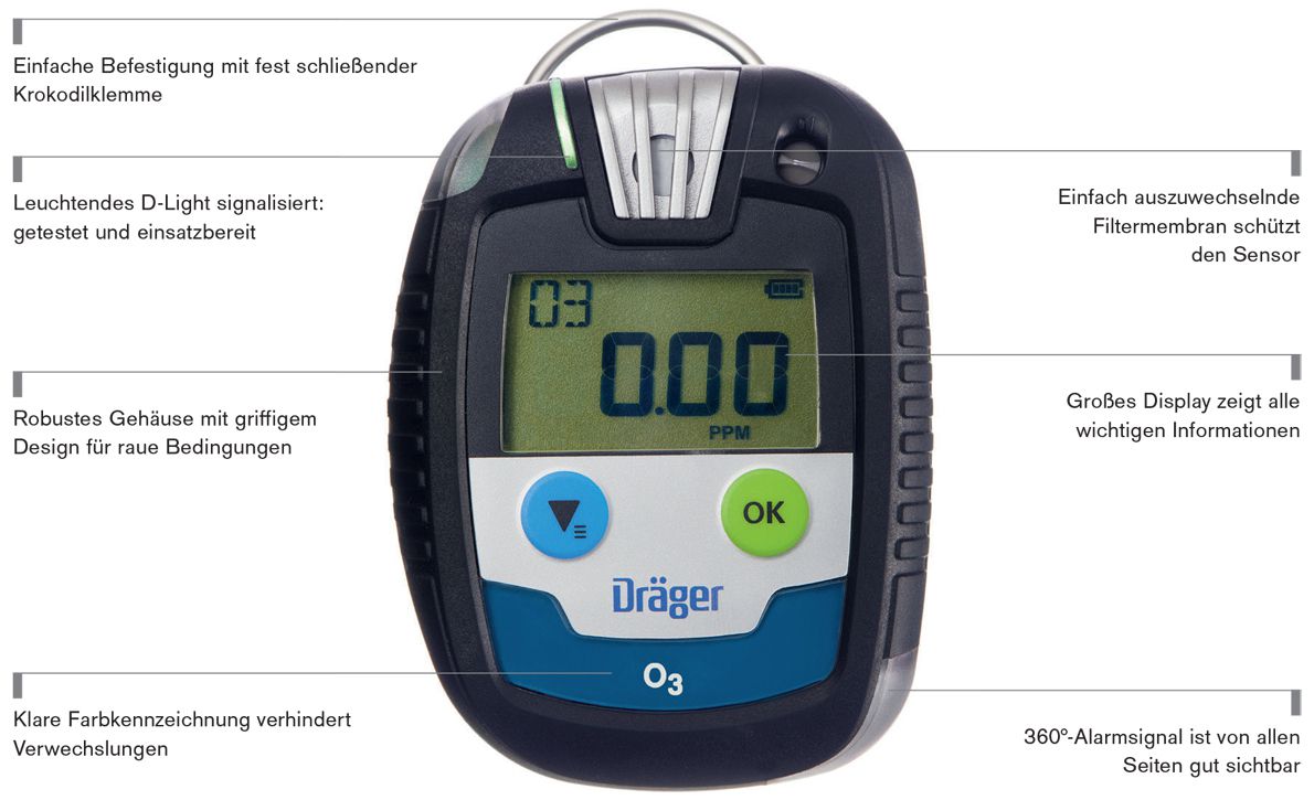 Dräger Pac 8000 Ein-Gaswarngerät - mit OV-Sensor - CH3CHO / Acetaldehyd (0-200 ppm) - inkl. Kalibrier-Zertifikat