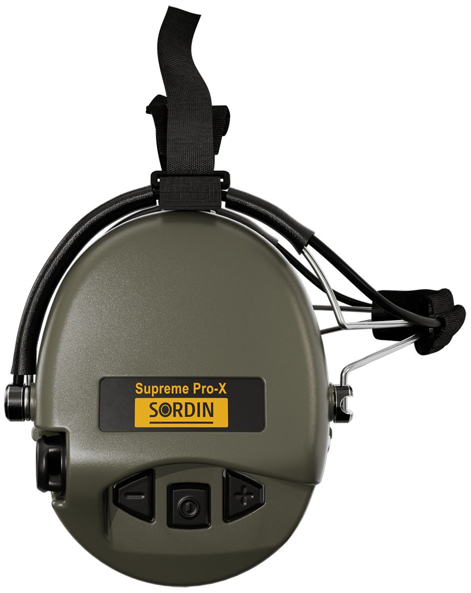 Sordin Supreme Pro-X Gehörschutz - aktiver Jagd-Gehörschützer - EN 352 - Gel-Kissen, Nacken-Band & grüne Kapsel
