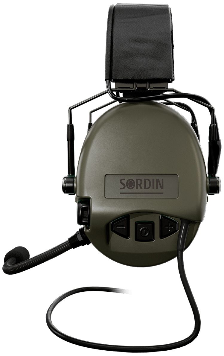Sordin Supreme MIL CC Slim Gehörschutz - aktiver Militär-Gehörschützer - Nexus-Downlead, Leder-Band & grüne Kapsel