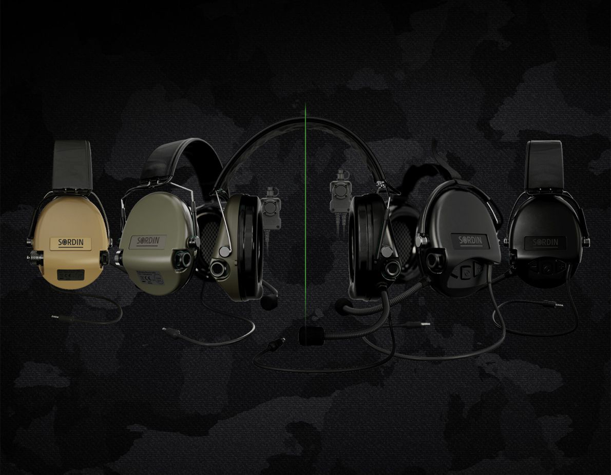 Sordin Supreme MIL CC Gehörschutz - aktiver Militär-Gehörschützer - Nexus-Downlead, Leder-Band & schwarze Kapsel