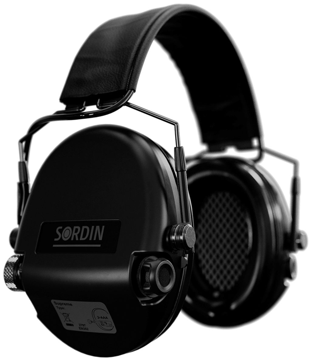 Sordin Supreme MIL AUX Slim Hearing Protection - Active Military Hearing Protector - AUX Connector & Leather Strap