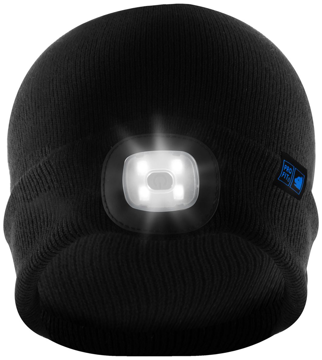 PRO FIT Winter-Mütze mit LED-Licht - Acryl-Strickmütze mit Lampe - wiederaufladbar - weich, warm & bequem - Schwarz