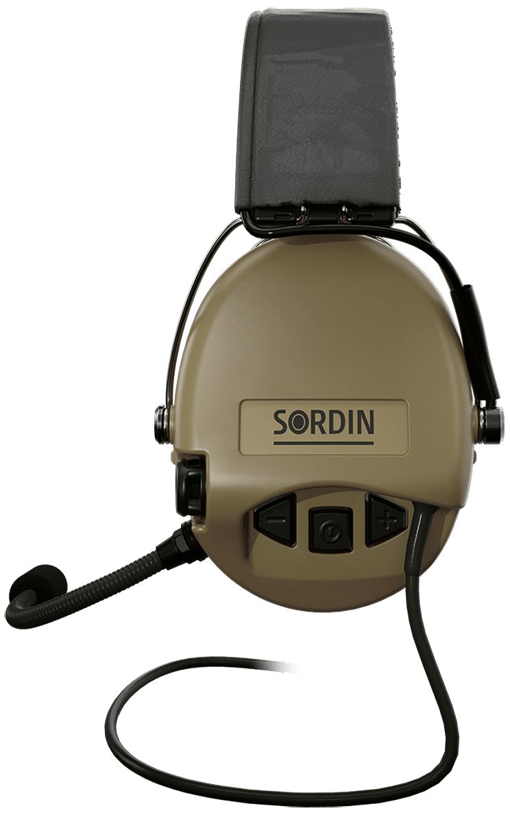 Sordin Supreme MIL CC Gehörschutz - aktiver Militär-Gehörschützer - Nexus-Downlead, Leder-Band & beige Kapsel