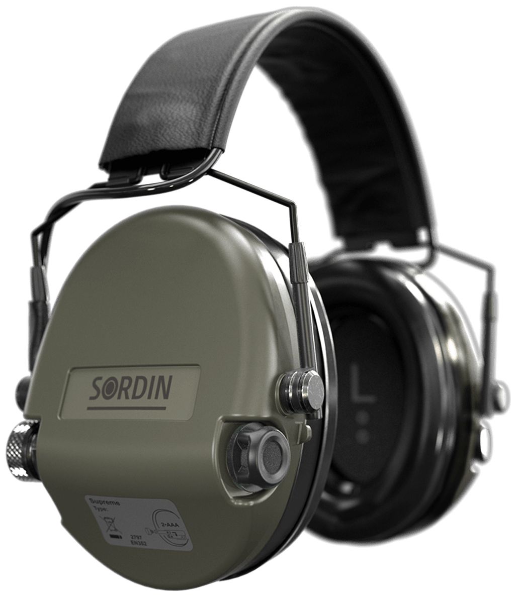 Sordin Supreme MIL SFA Gehörschutz - aktiver Militär-Gehörschützer - 26-32 dB SNR dank Dämmungs-Ring - grüne Kapseln
