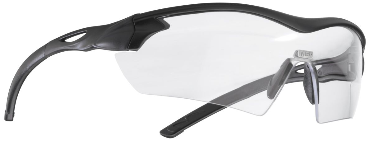 MSA Racer Arbeits- & Militär-Schutzbrille - EN 166 & MIL-V-43511C - Schießbrille + Brillenbeutel - Schwarz/Klar