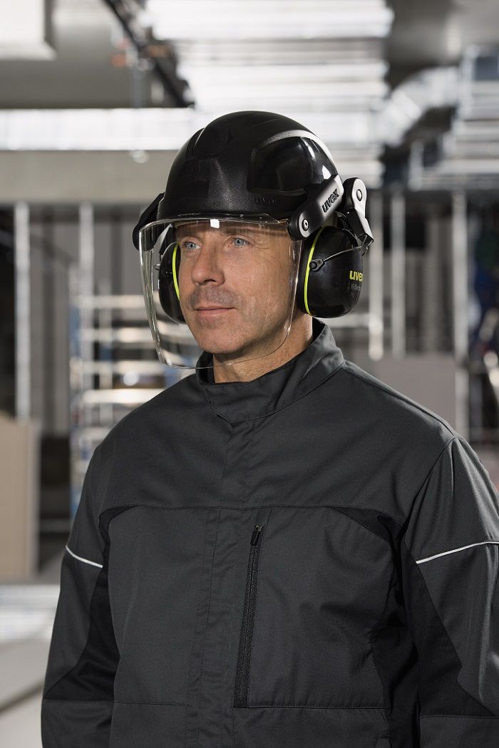 uvex 3-teiliges Helmsystem bestehend aus Schutzhelm, Visier und integriertem Gehörschutz