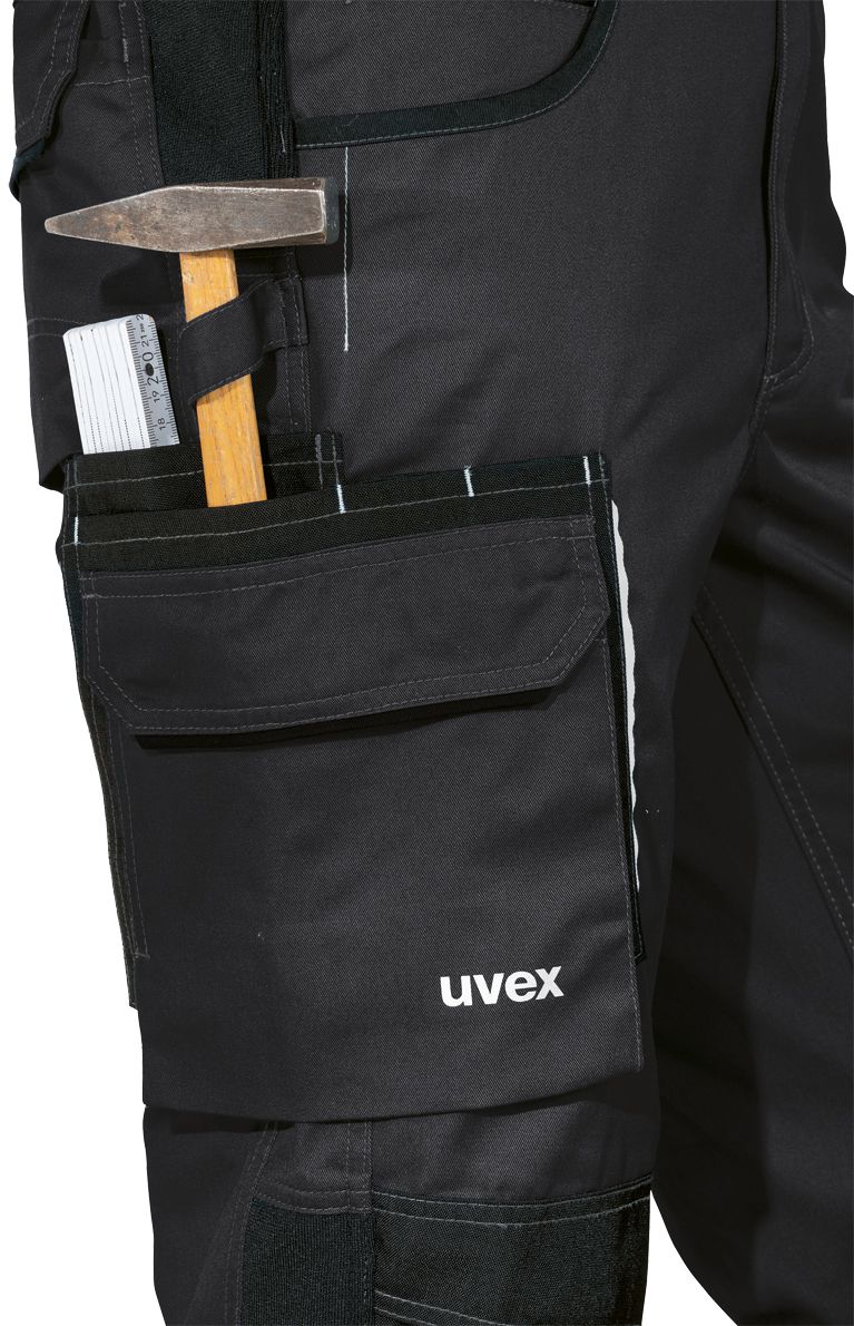 uvex tune-up Latzhose - Cargo-Hose mit Latz-Tasche für die Arbeit - 35% Baumwolle - Schwarz - 46
