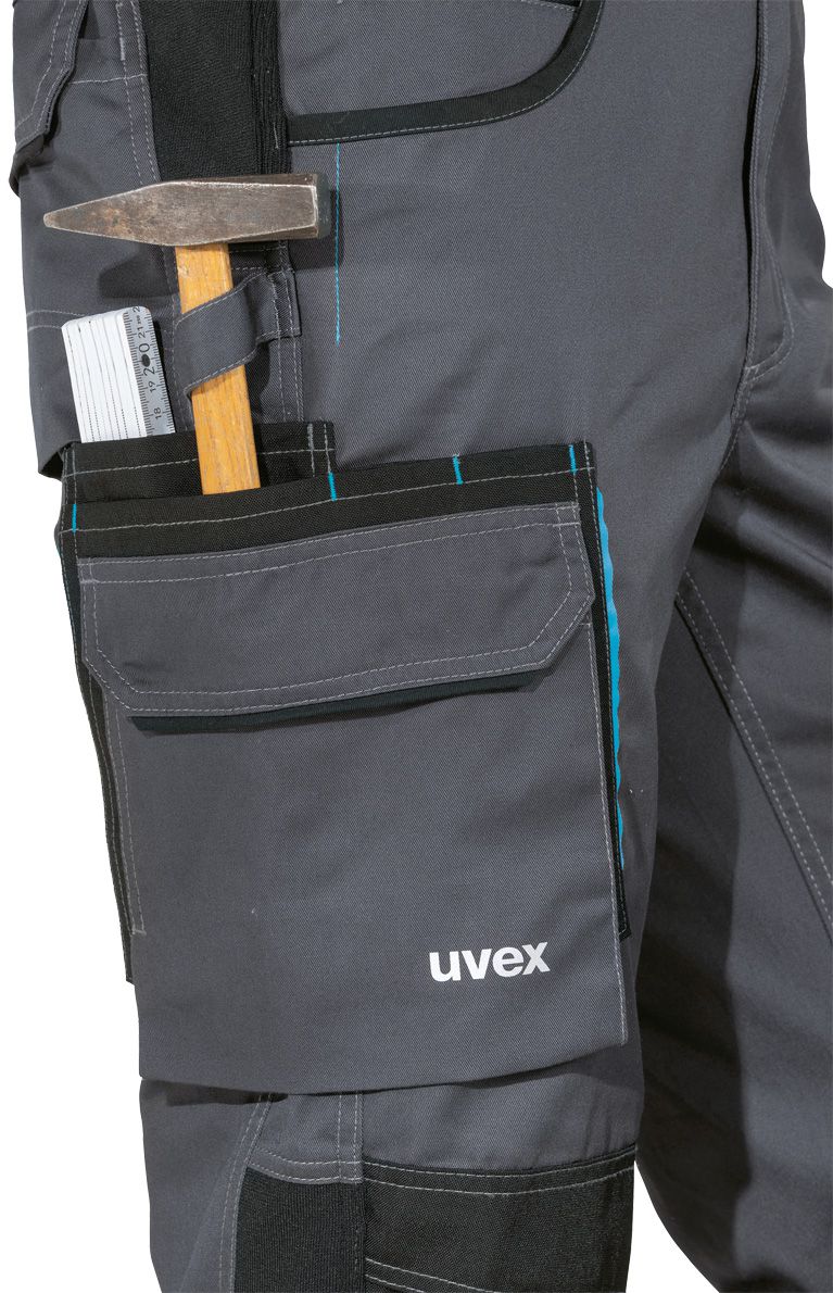 uvex tune-up Latzhose - Cargo-Hose mit Latz-Tasche für die Arbeit - 35% Baumwolle - Grau - 44