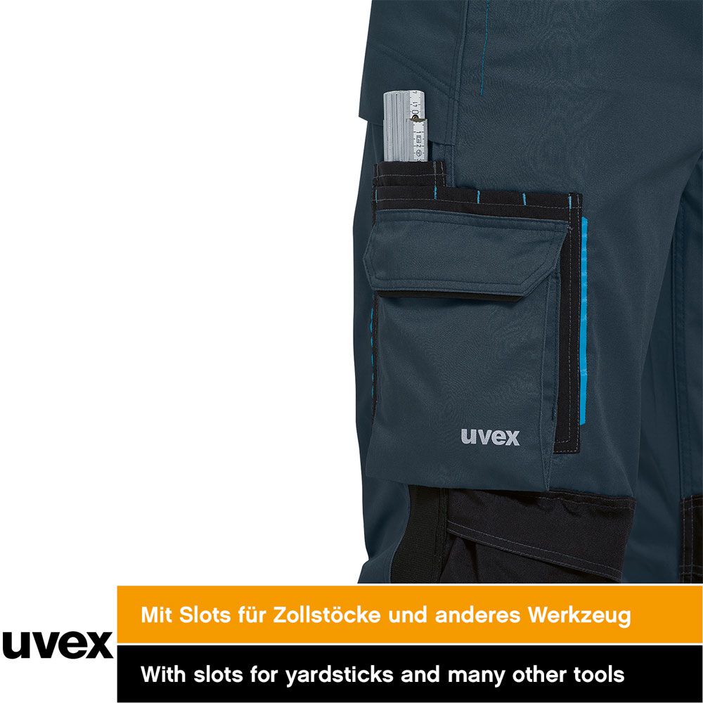 uvex tune-up men's work trousers long - Men's cargo trousers with CORDURA for work - 35% cotton - Dark blue - 56