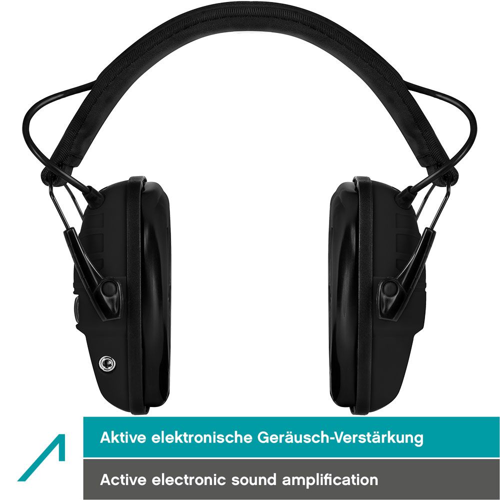 ACE Alpha Kapsel-Gehörschutz - aktive Ohrenschützer für Arbeit/Jagd/Schießsport - EN 352 - Schwarz