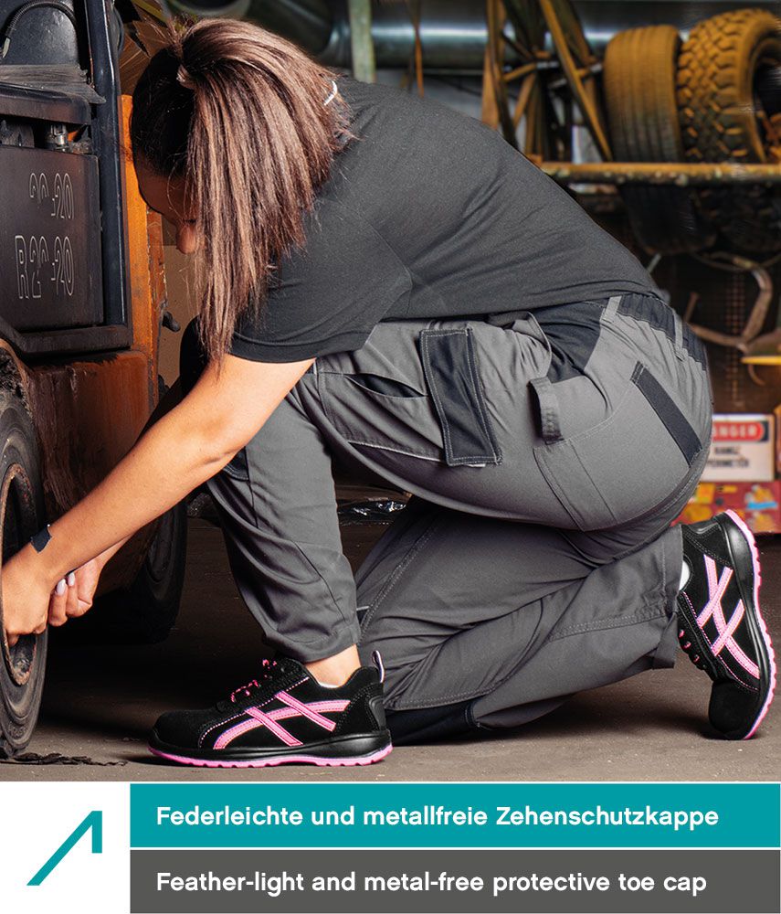 ACE Aurora S1-Arbeits-Sneakers für Damen - mit Stahlkappe - Sicherheits-Schuhe für die Arbeit  - Schwarz/Pink