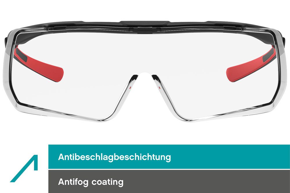 ACE Evo OTG Arbeits-Brille für Brillenträger - Über-Schutzbrille für die Arbeit - Bau, Handwerk & Industrie - EN 166 - Schwarz/Rot