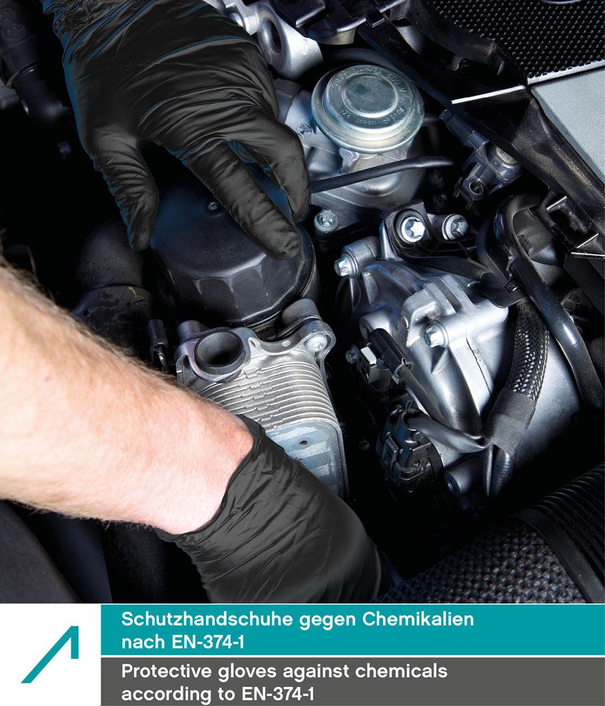 ACE Guard Chemie-Handschuhe - Einweg-Handschuhe ohne Latex - EN 374-1 - Schwarz - 07/S (200er Pack)