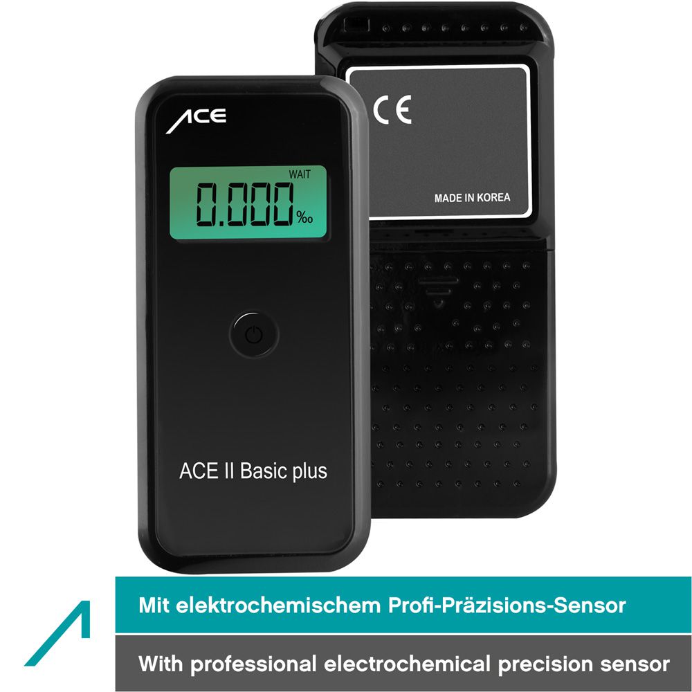 Alcohol tester ACE II Basic plus with electrochemical sensor + 25 mouthpieces & calibration voucher