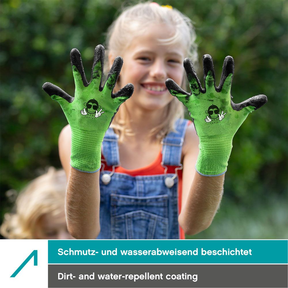 ACE Junior Garten-Arbeitshandschuhe - Handschuhe für kleine Gärtner - Grün - 7-8 Jahre (3er Pack)
