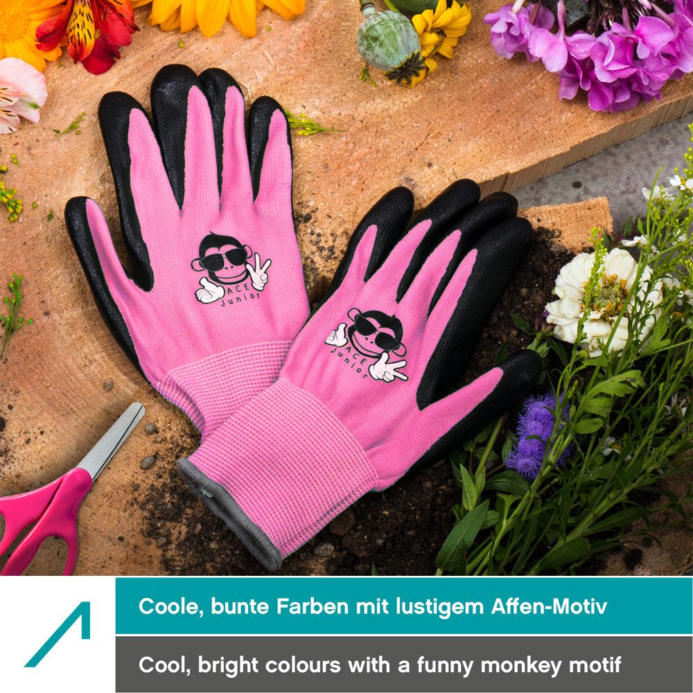 ACE Junior Garten-Arbeitshandschuhe - Schutz-Handschuhe für Mädchen - Pink - 7-8 Jahre (3er Pack)