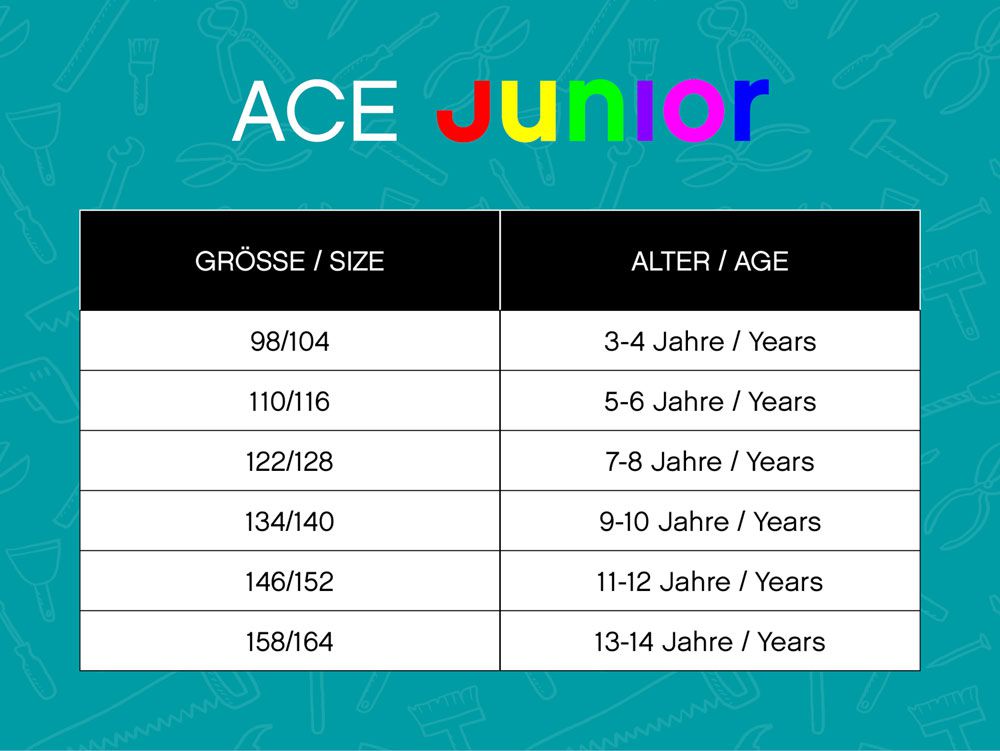 ACE Junior Kinder-Cargo-Hose - Arbeits-Hosen für Jungen & Mädchen - viele Taschen, Stretch-Bund & Gummi-Zug