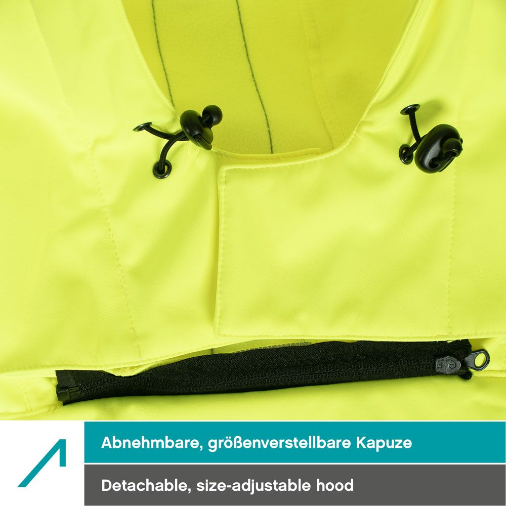 ACE Neon Warnschutz-Jacke - starke Softshell-Warnjacke inkl. Reflektoren und abnehmbarer Kapuze - EN ISO 20471