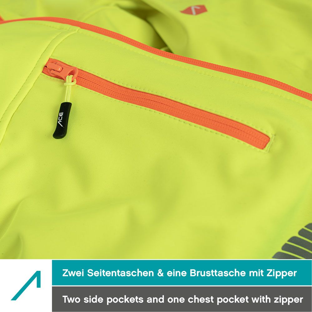 ACE Neon Lite Warnschutz-Jacke - Softshell-Warnjacke inkl. Reflektoren und abnehmbarer Kapuze - EN ISO 20471