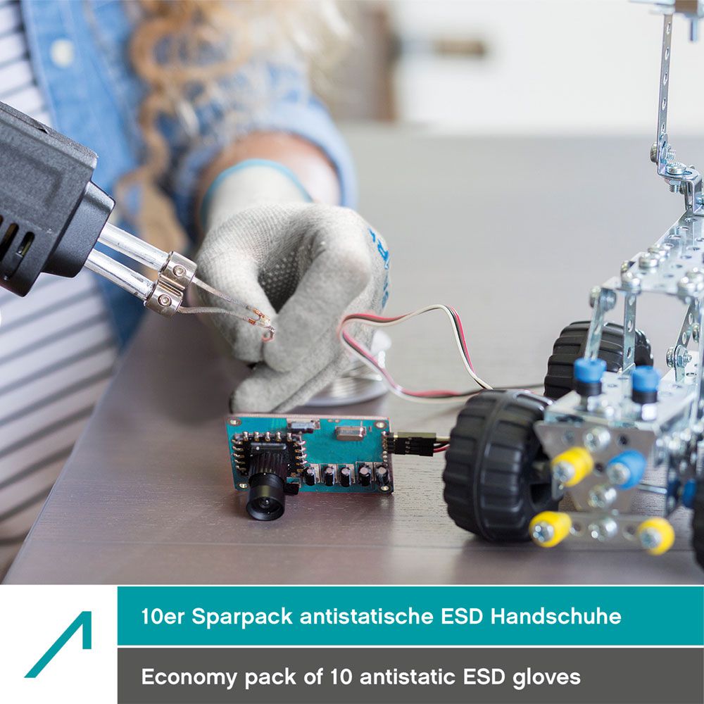 ACE Spark ESD Antistatik Arbeits-Handschuh - 10 Paar PC & Elektronik Schutz-Handschuhe - EN 388/16350 - 10er Pack