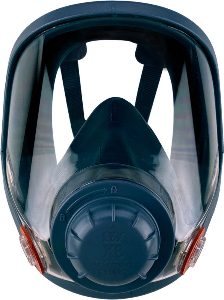 Oxyline X8 Atemschutz-Vollmaske - Gas-Maske aus Silikon mit Bajonett-Anschlüssen & Schutz-Visier - EN 136, Klasse 2