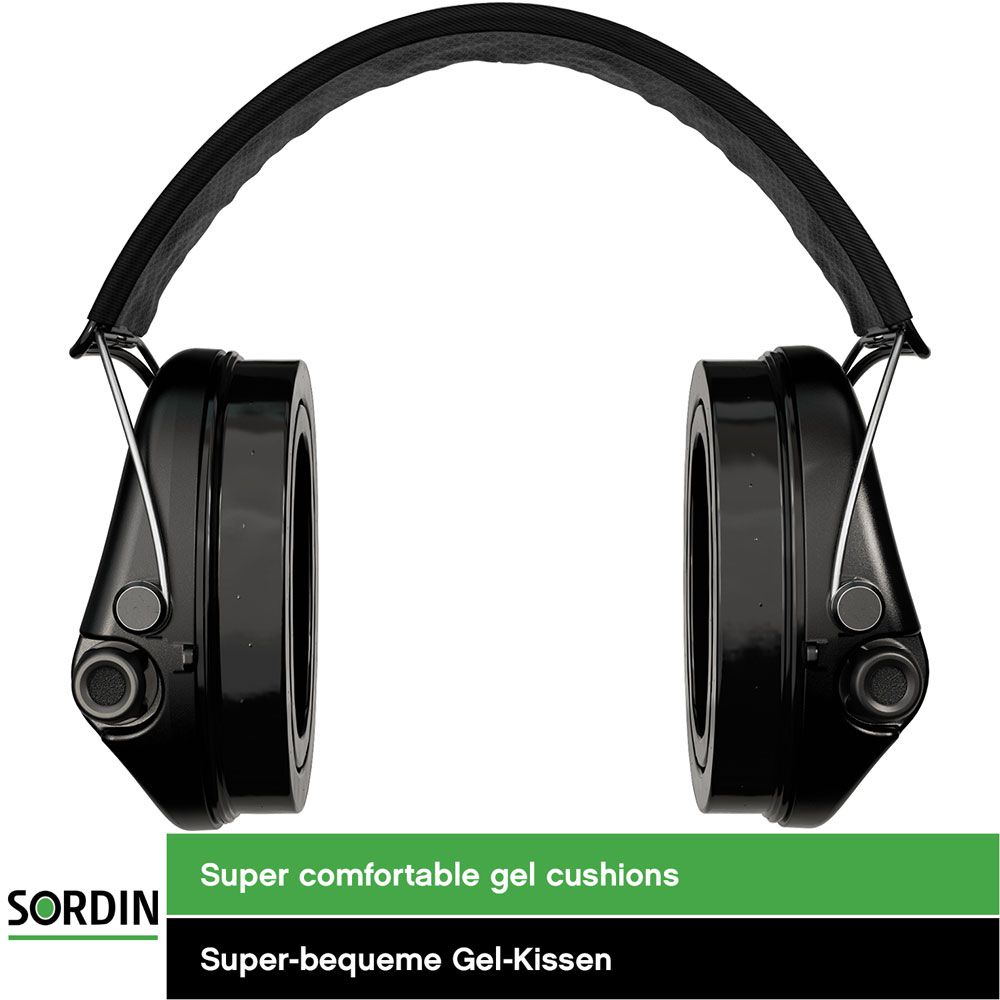 Sordin Supreme Pro-X Gehörschutz - aktiver Kapsel-Gehörschützer - schwarzes Kopfband mit DE-Flagge - schwarze Kapseln