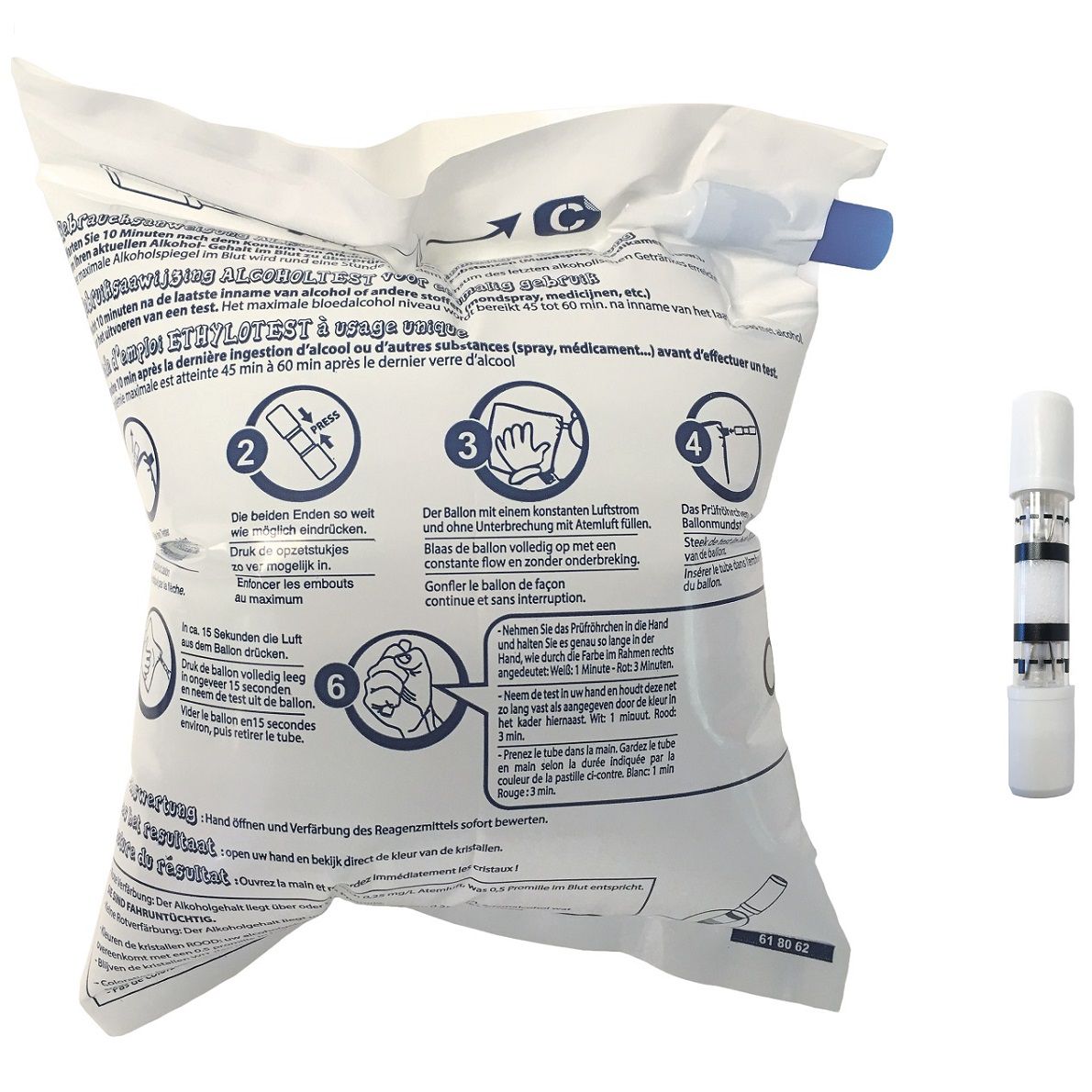 ACE Alkotest-Prüfröhrchen mit Ballon & NF-Zertifikat im DISPLAY (mit 25 einzeln verpackten Röhrchen)