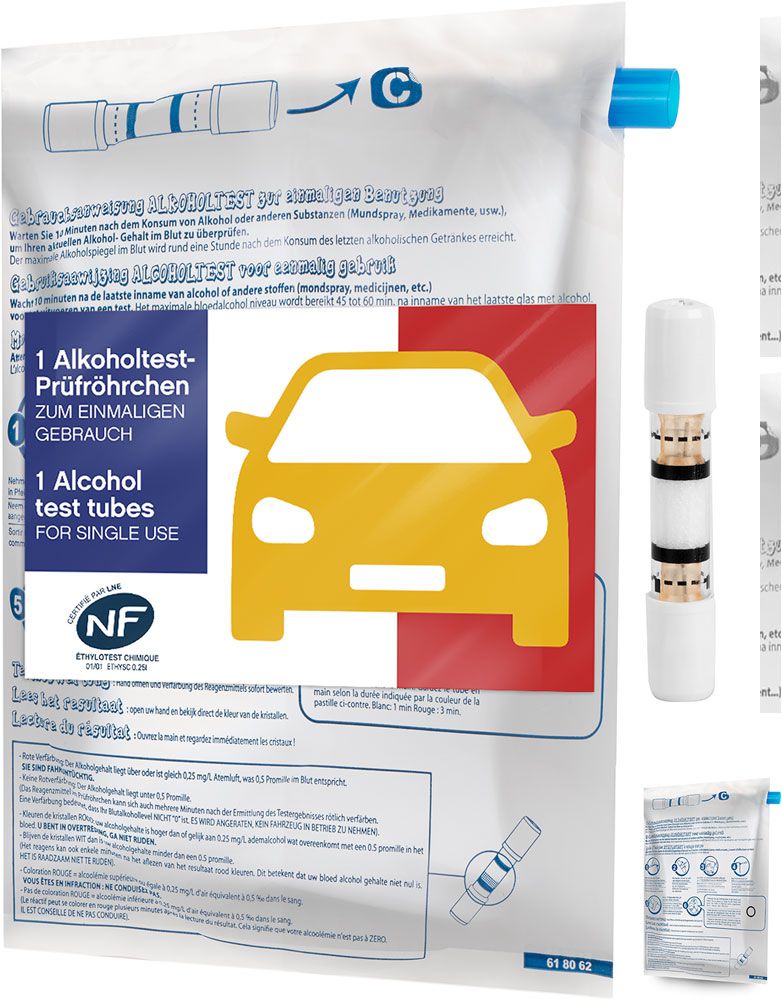ACE Alkotest-Prüfröhrchen mit Ballon und NF-Zertifikat (Doppelpack)