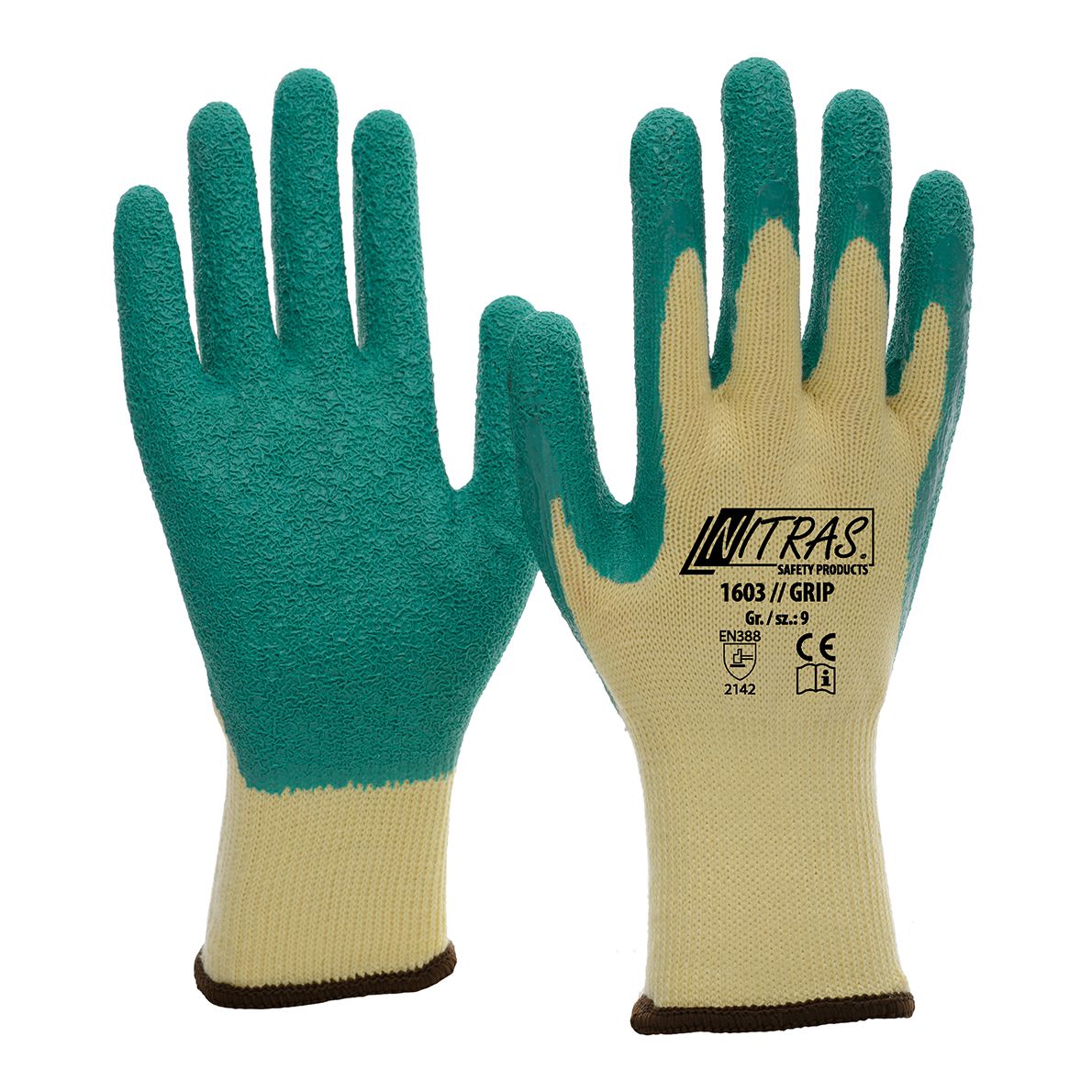 Nitras latex work glove 1603 Grip, EN 388 / EN 420, partly coated, 12 pieces, size 08/M