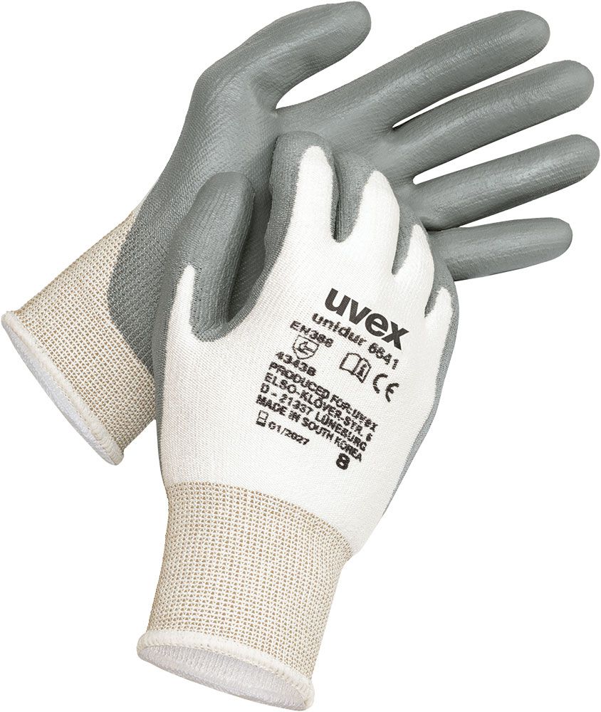 ABVERKAUF: Uvex Montage-Schutzhandschuh / Schnittschutz-Handschuh unidur 6641, Farbe: weiß, Größe: 07/S
