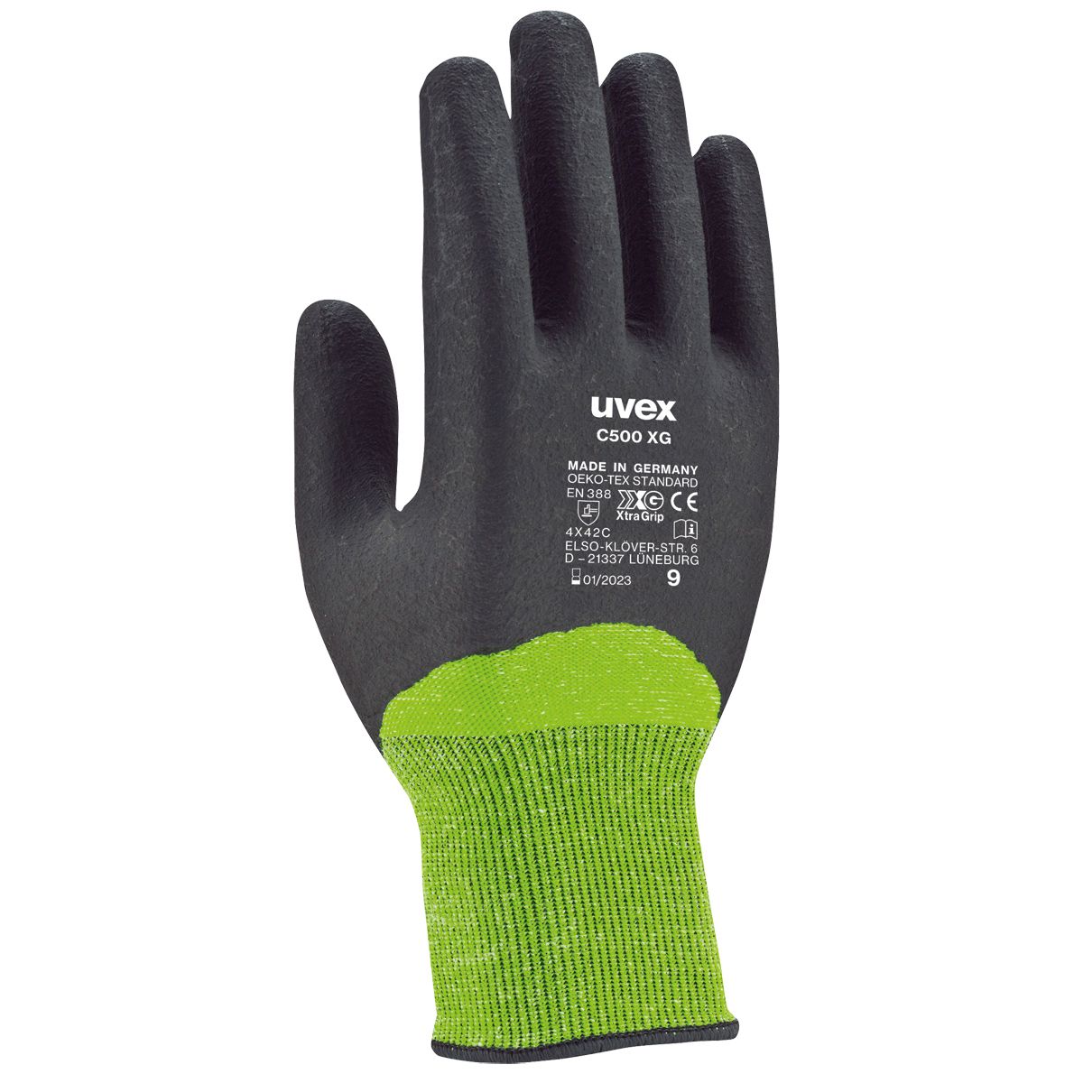 uvex Safety C500 XG, Schnittschutzhandschuhe für ölige Oberflächen, Größe 09/L
