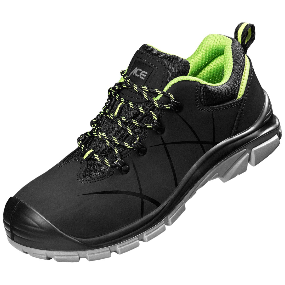 ACE Constructor S3-Arbeits-Sneakers - mit Stahlkappe - Sicherheits-Schuhe für die Arbeit  - Schwarz/Grün - 38