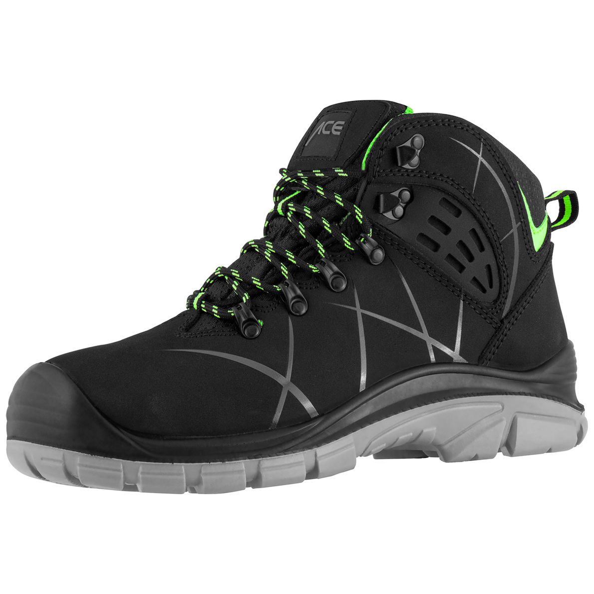 Schwarz/Grün ACE Constructor S3-Arbeits-Sneakers mit Stahlkappe Sicherheits-Schuhe für die Arbeit 
