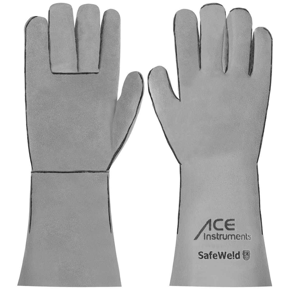ACE SafeWeld 1 Paar Schweißerhandschuhe EN 388/12477 Weiß/Grau Lange Leder-Schutz-Handschuhe für Schweißer