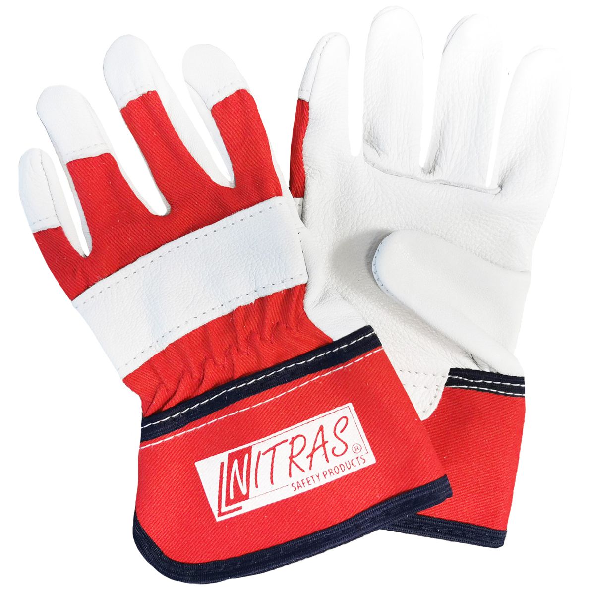 3 Paar NITRAS 1408 Garten-Handschuhe für Kinder - Schutz- & Bastel-Handschuhe aus Leder - EN 388 - Rot/Weiß - 7-8 Jahre