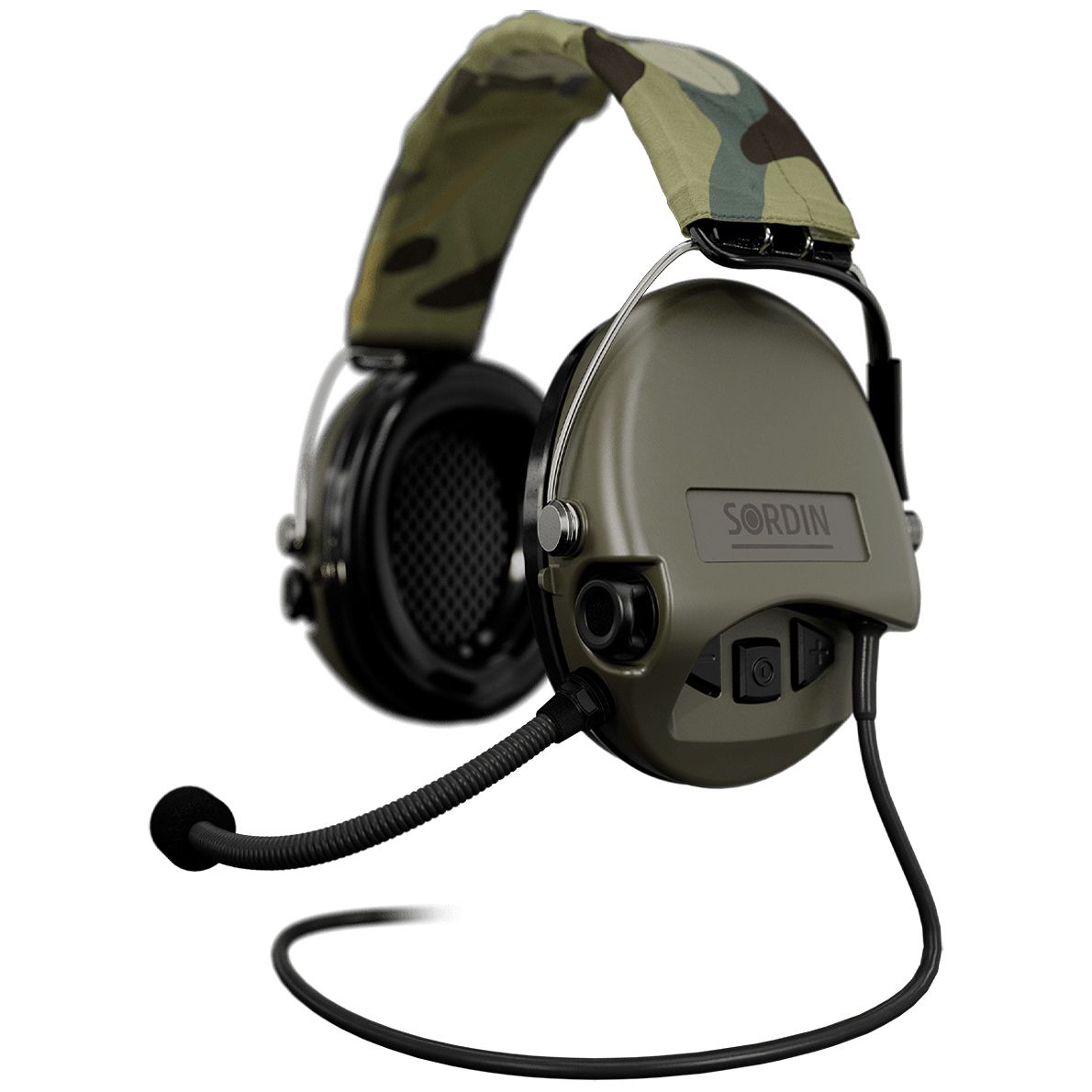 Sordin Supreme MIL CC Gehörschutz - aktiver Militär-Gehörschützer - Nexus-TP120-Downlead, Camoband & grüne Kapsel