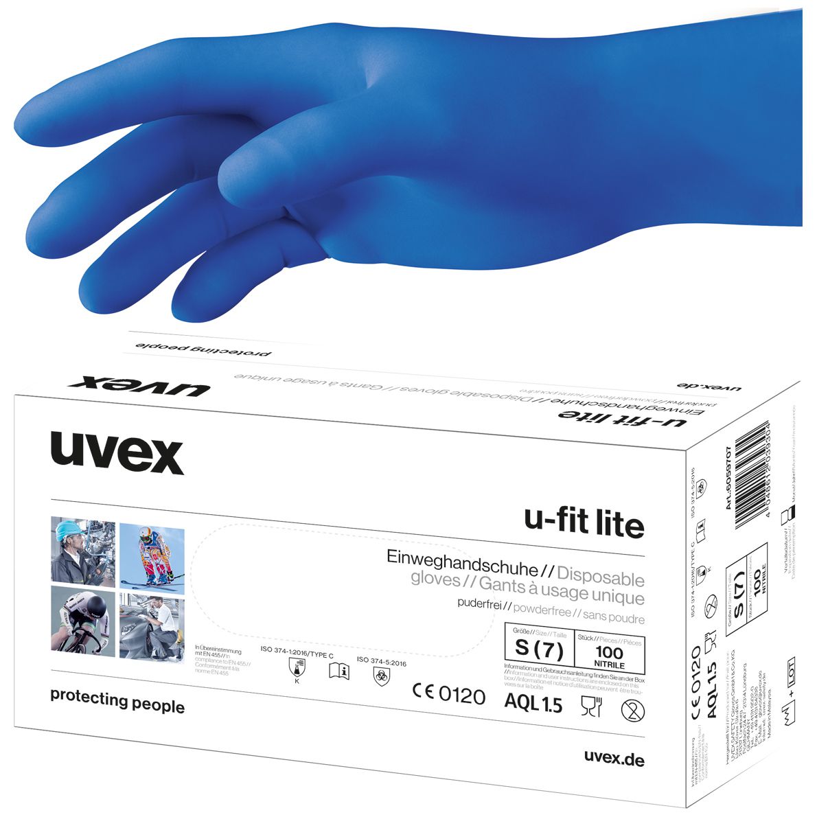 Uvex u-fit lite Nitril-Untersuchungshandschuhe - EN 374 & 455 - Blau - 09/L