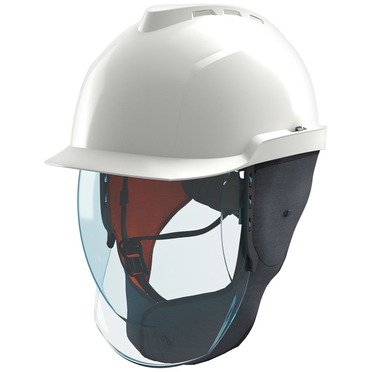 MSA V-Gard 950 Schutzhelm - Elektriker-Bauhelm mit Visier, Drehrad und Ohrenklappen - Störlichtbogen-geprüft