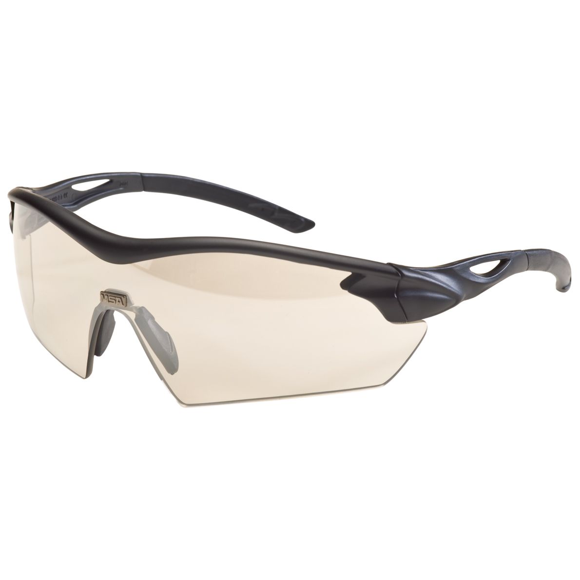 MSA Racer Arbeits- & Militär-Schutzbrille - EN 166 & MIL-V-43511C - Schießbrille + Brillenbeutel - Schwarz/Goldspiegel