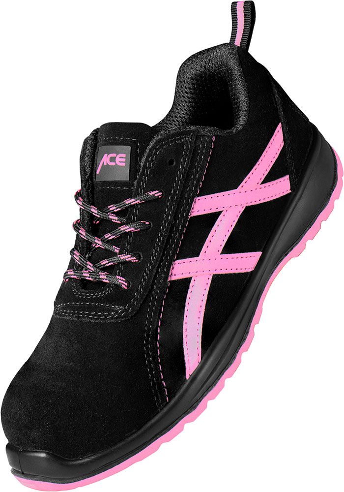 ACE Aurora S1-Arbeits-Sneakers für Damen - mit Stahlkappe - Sicherheits-Schuhe für die Arbeit  - Schwarz/Pink - 41
