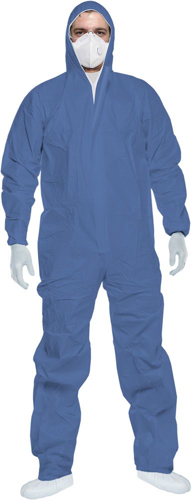 ACE CoverX Schutz-Overall - Einweg-Schutzanzug (Typ 5/6) - gegen Chemikalien & Partikel - Blau - L