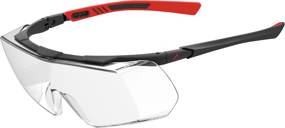 ACE Evo OTG Arbeits-Brille für Brillenträger - Über-Schutzbrille für die Arbeit - Bau, Handwerk & Industrie - EN 166 - Schwarz/Rot