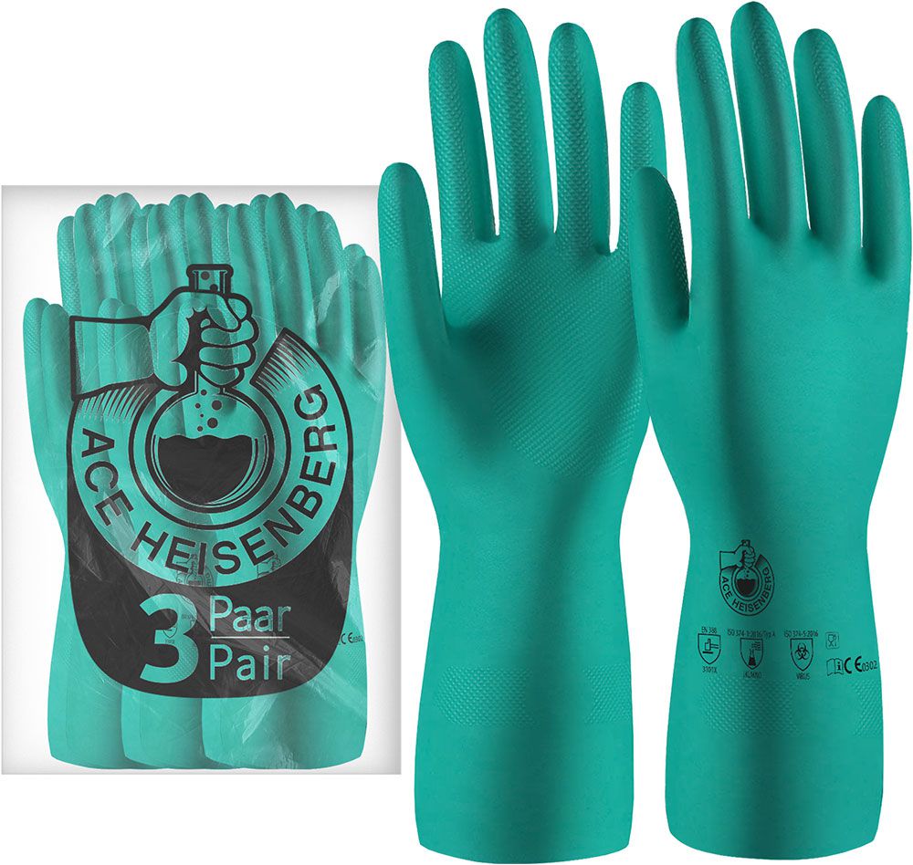 ACE Heisenberg 3 Paar Schutzhandschuhe - Chemikalien-Handschuhe - auch für Lebensmittel geeignet