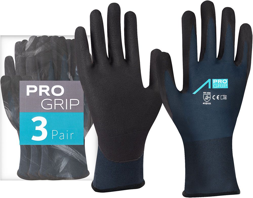 ACE ProGrip protective gloves -3 pair of work gloves with extra grip - good fingertip feeling