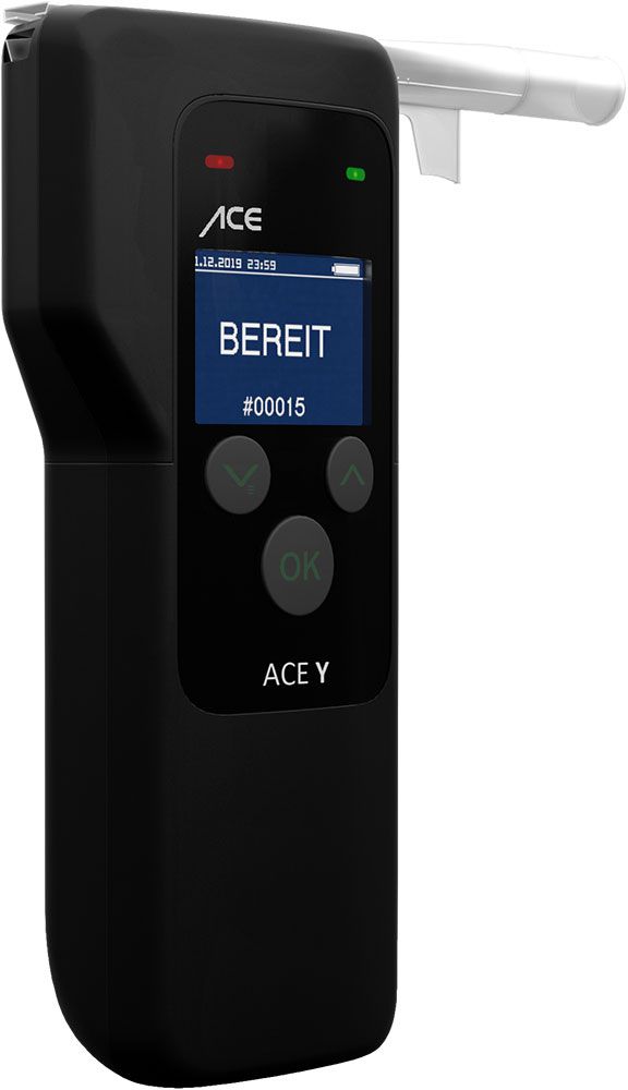 ACE Y Alkotester - digital promilletester - polizeigenauer alcohol tester with 25 mouthpieces & calibration voucher