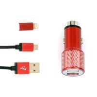 ACE Kfz-Ladegerät (Metallic-Rot) mit 2 USB-Anschlüssen und Nothammerfunktion